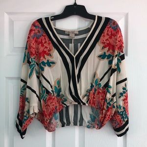 Floral and Stripe Slouchy Crop Top